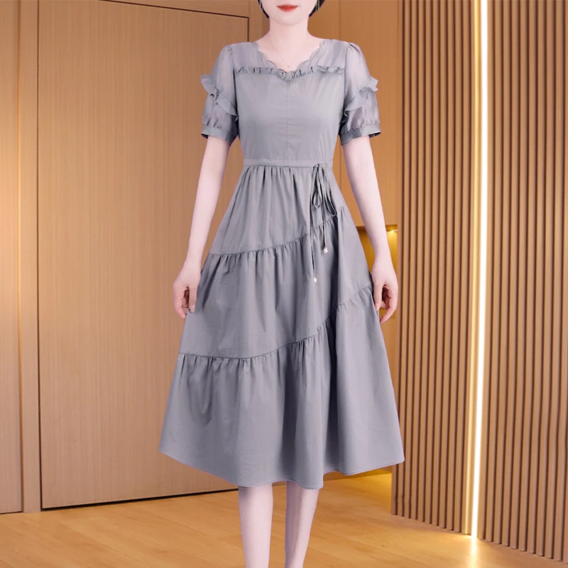 优雅新款气质时尚大气减龄休闲收腰显瘦连衣裙25224