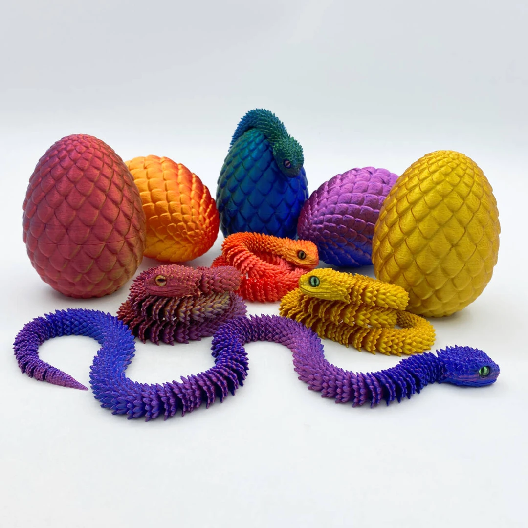 3D打印仿真动物玩具自由可动关节蝰蛇水晶蛋造型热销解压玩具