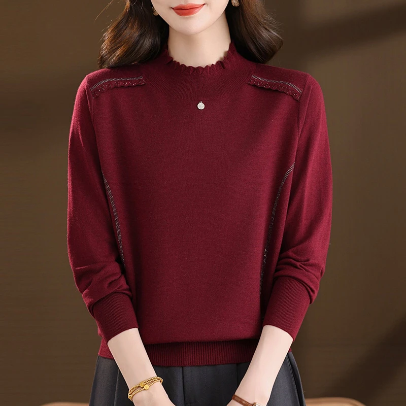 羊毛衫红色毛衣女秋冬2026新款中年妈妈半高领针织打底衫冬季加厚