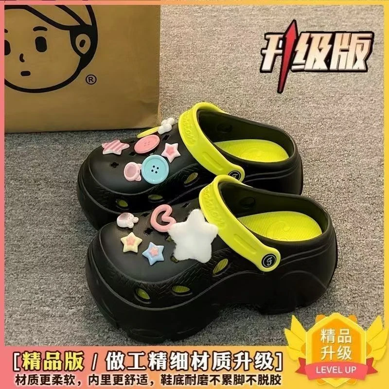 夏季厚底显高显瘦云感洞洞鞋同款外穿舒适不累脚时尚休闲凉鞋苹果