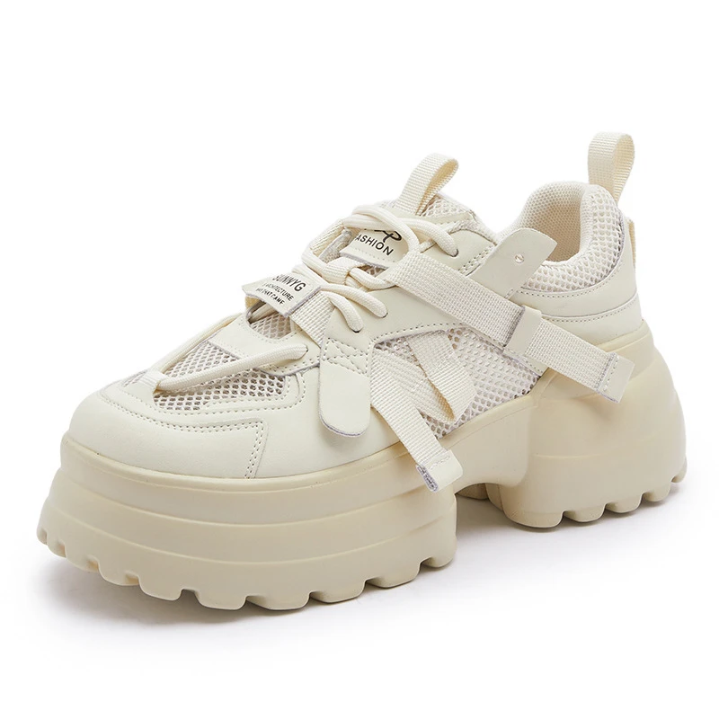 单网老爹鞋女真皮夏季新款厚底增高韩版休闲鞋系带透气运动鞋