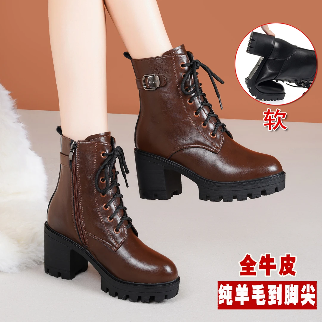 1975棕色靴子马丁靴女款新款秋冬加厚保暖棉鞋加厚羊毛厚底雪地靴