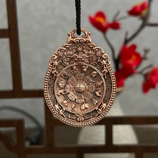 铜吊坠 清红铜现代工艺品失蜡法大明永乐九宫八卦牌吊坠已经52mm