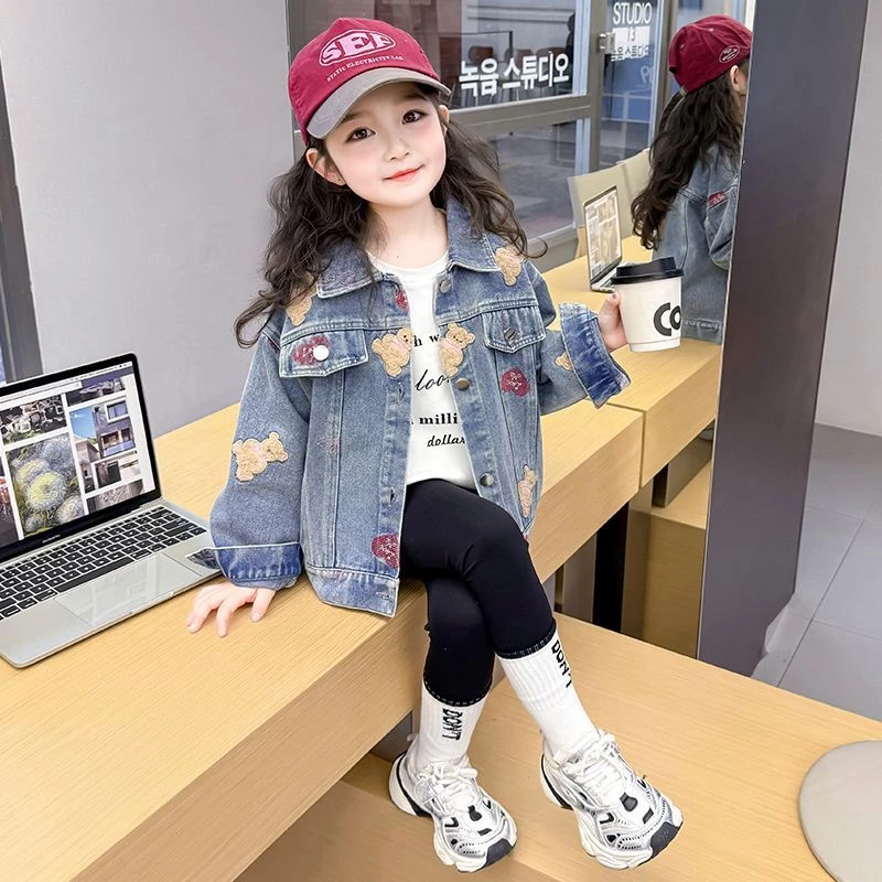 儿童牛仔外套2025新款洋气女宝宝休闲夹克韩版女童时髦卡通牛仔衣