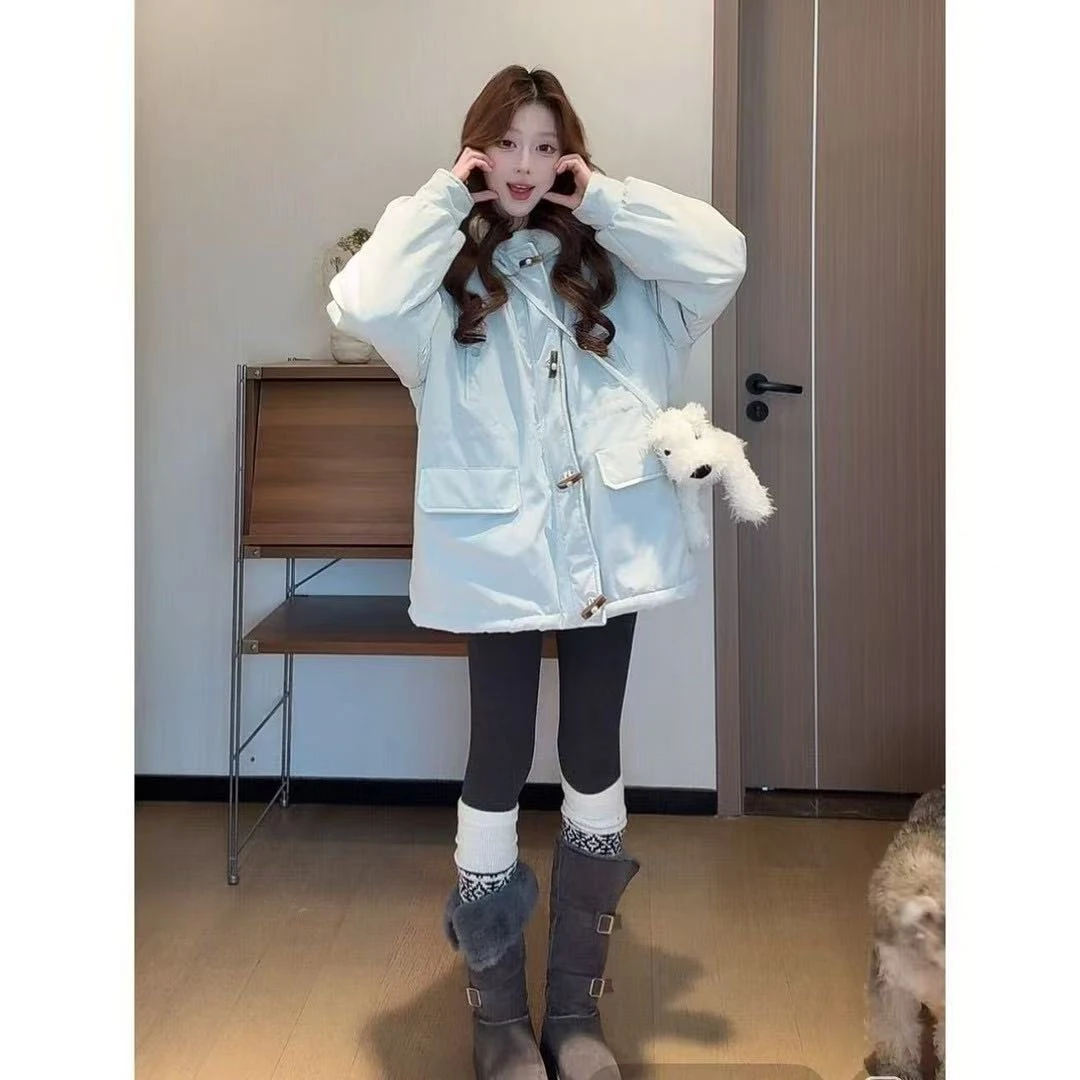派克服女2025年冬季新款韩系学院风连帽保暖加绒羊羔毛棉衣