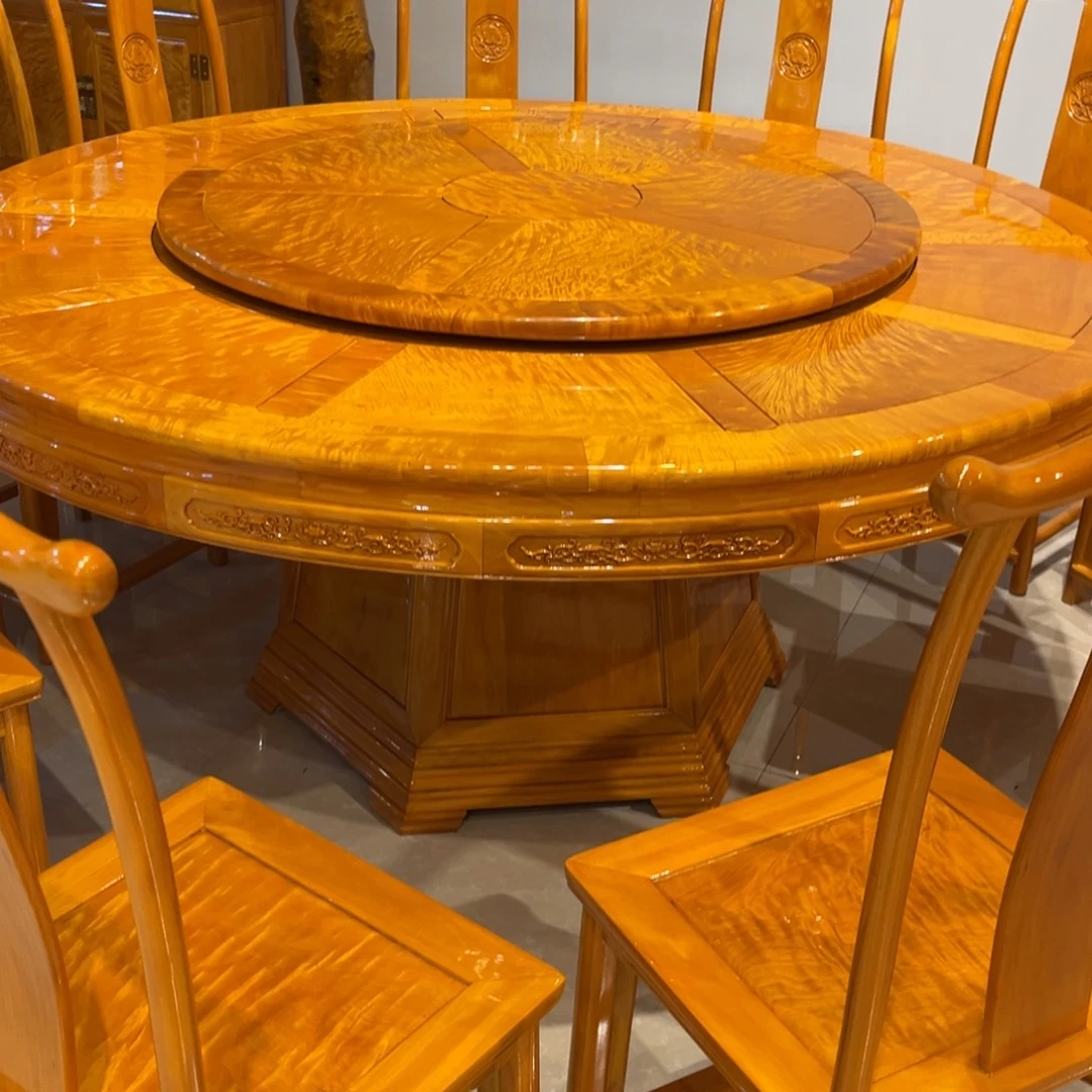 岩***玉楠木圆餐桌十二件套