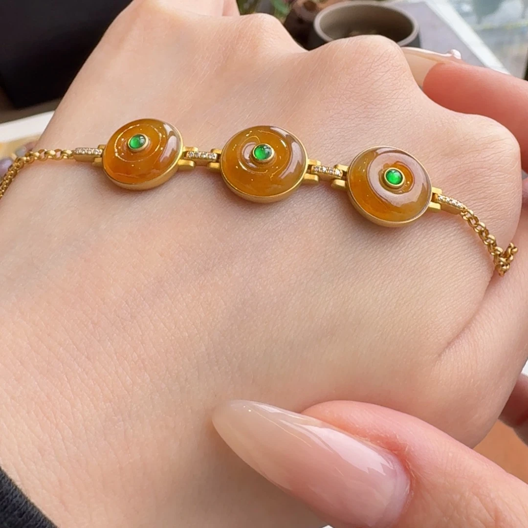 翡翠手链18K金镶嵌特色平安扣手链