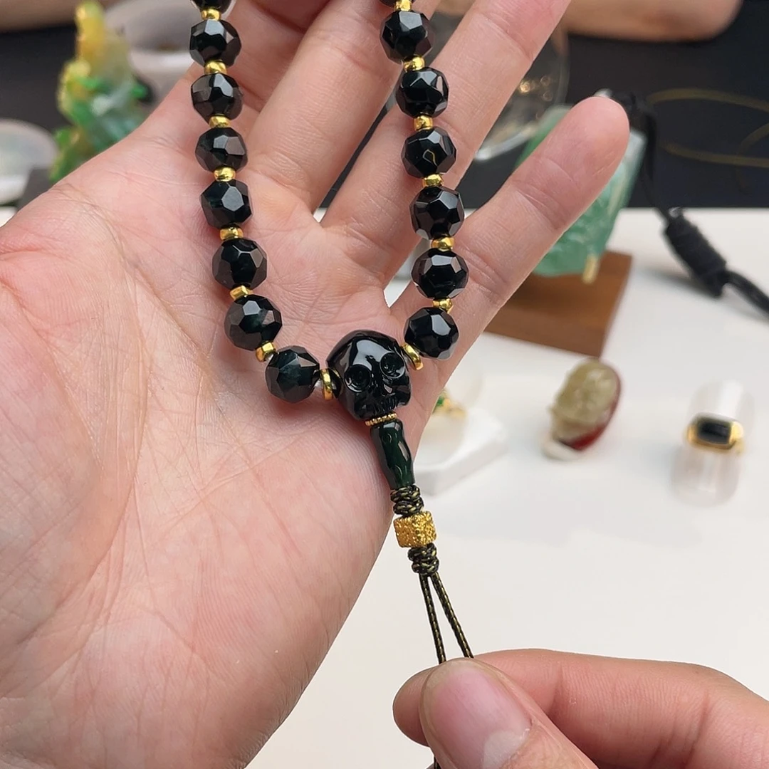 翡翠未镶嵌手链墨翠拾光手持