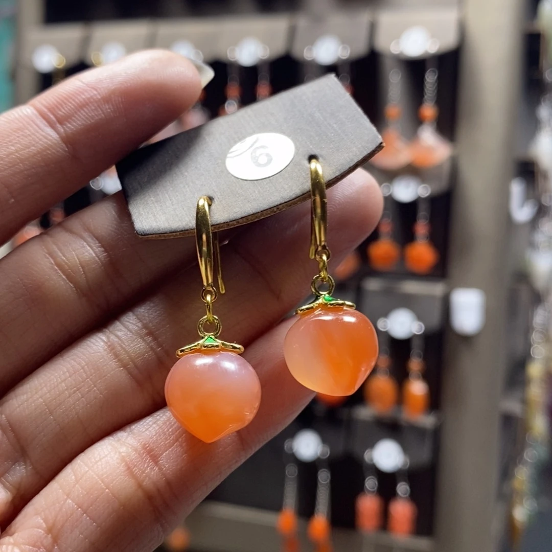 玛瑙/玉髓耳钉银S925镀金镶嵌时*秋