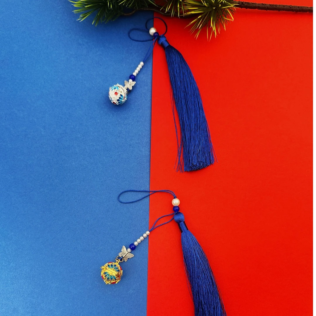 镂空景泰蓝宫铃香囊（手机挂件香囊球吊坠古风手机链香薰对对碰