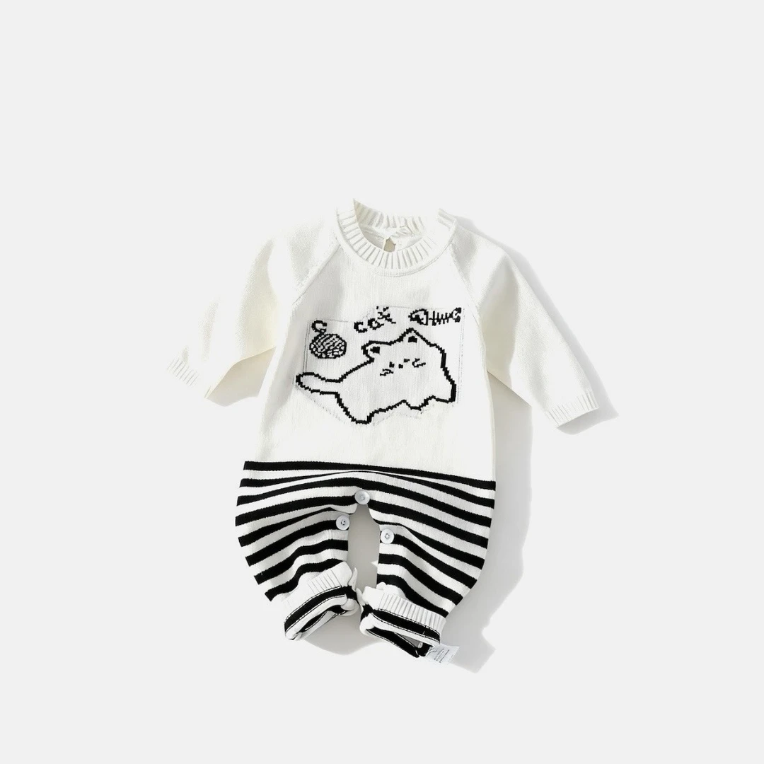 【p188】2025秋季拼接长袖针织长爬包屁衣新生儿秋冬