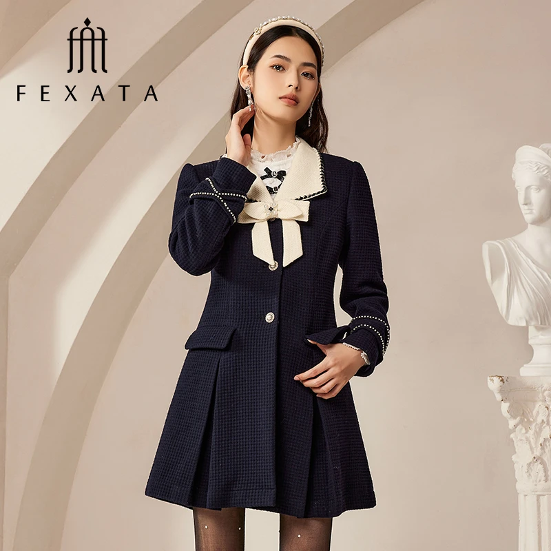 【白姐专属】FEXATA斐格思蝴蝶结摩登都市感华夫格黑色外套