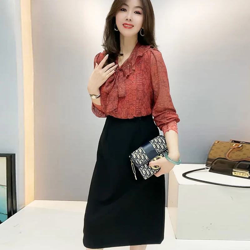 秋冬季时尚减龄A字裙常规拼接女装气质长袖百搭洋气连衣裙中长裙