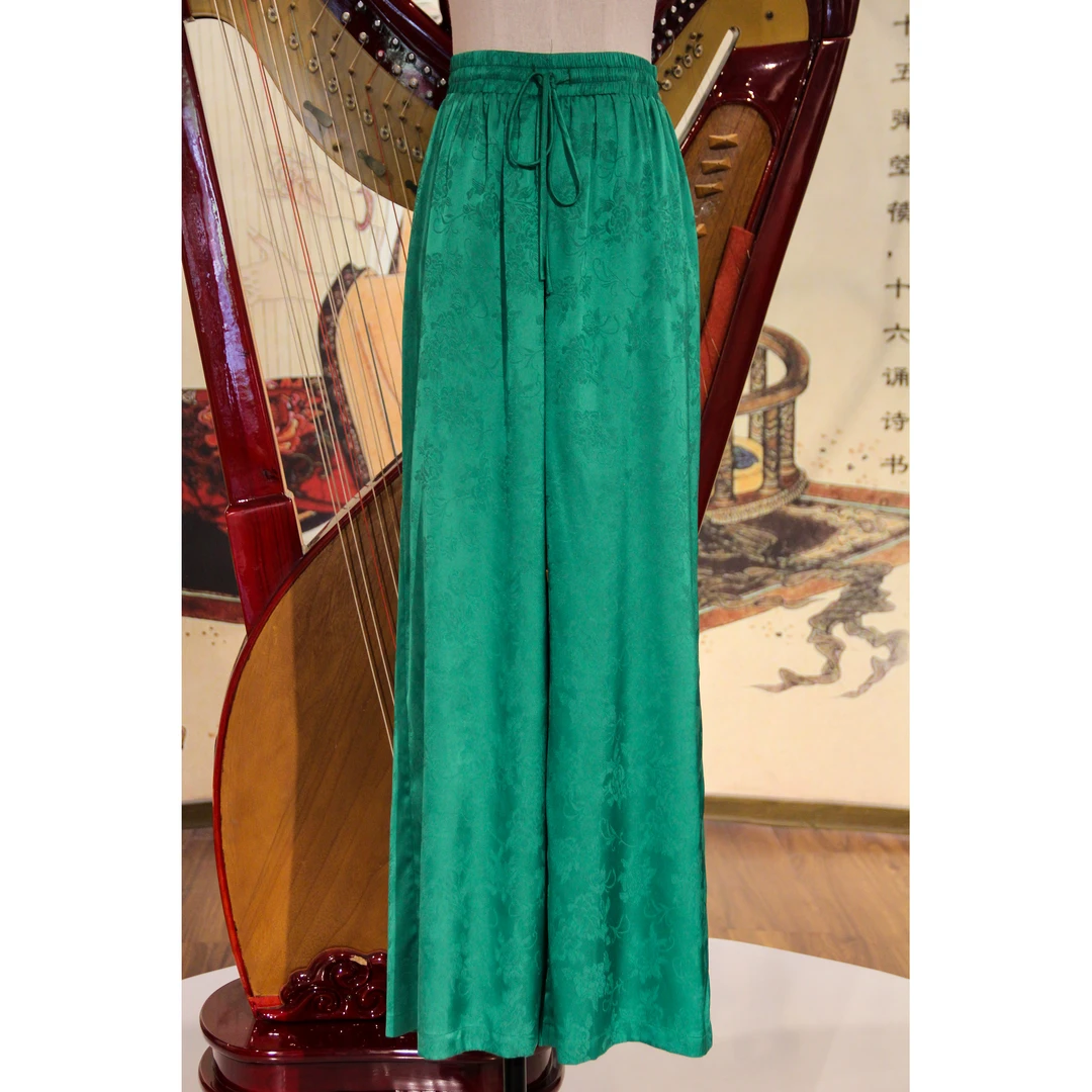 【青落】新中式国风提花气质宽松轻薄休闲长款阔腿裤