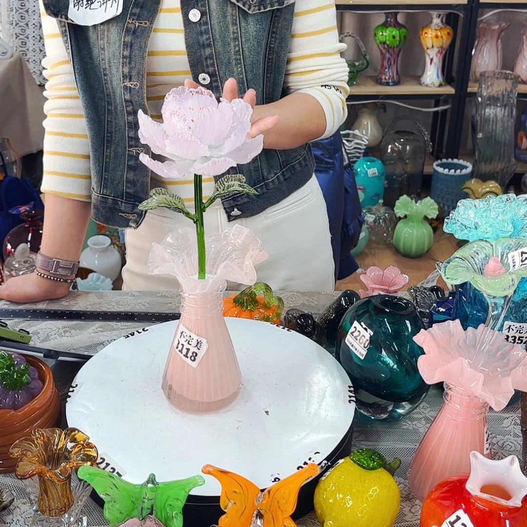 牡丹 家悦琉璃工艺品送瓶不完美