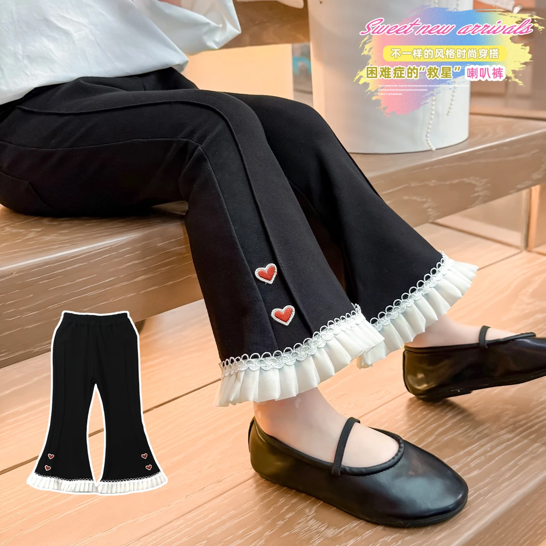 女童裤子儿童休闲裤春秋2025新款女宝黑色喇叭裤洋气春秋百搭裤子