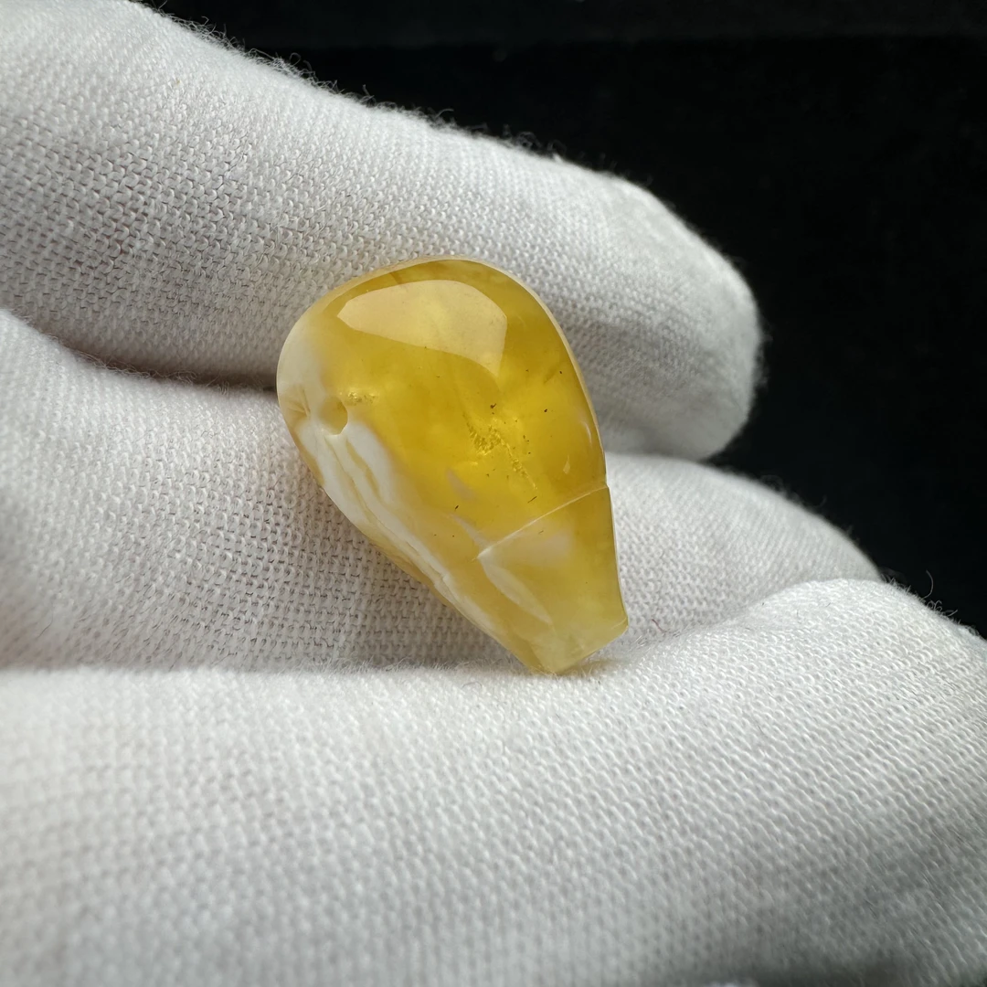 Z1148天然原矿蜜蜡白蜡三通14×21.3mm支持鉴定 假一罚四