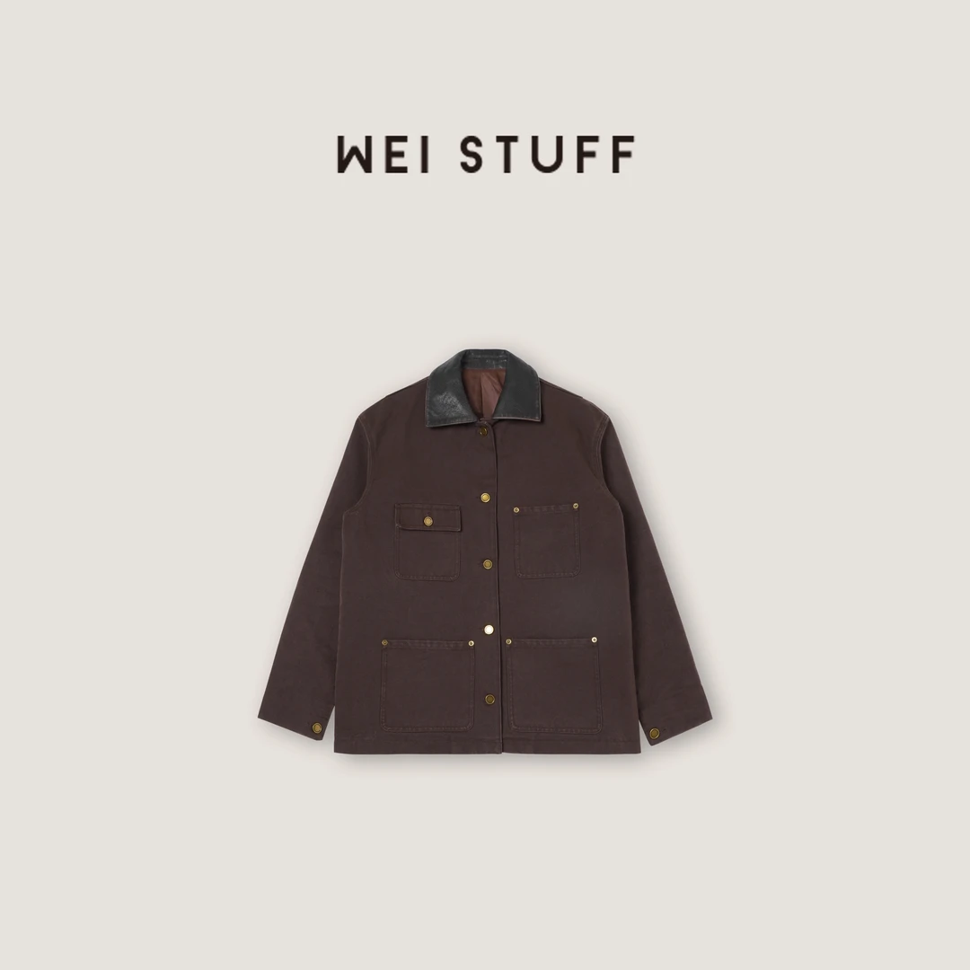 WEI STUFF 早春纯棉复古经典时尚简约宽松休闲翻领休闲外套 8532