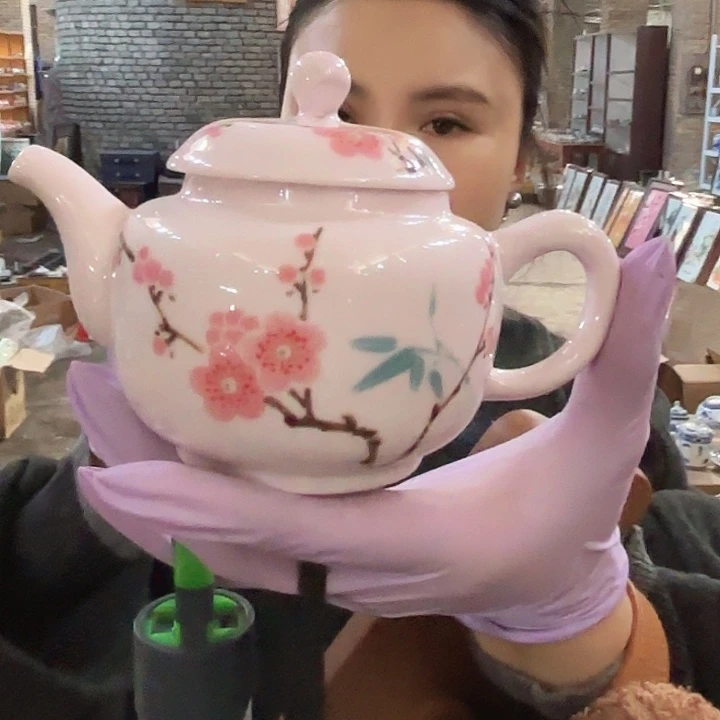 摆件陶景德镇高温陶瓷翠竹红梅将军壶红希希