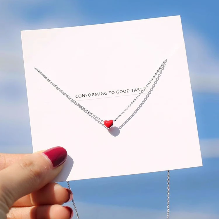 吊坠925银 爱心项链女ins夏小清新甜美简约红色小众高级感不掉色