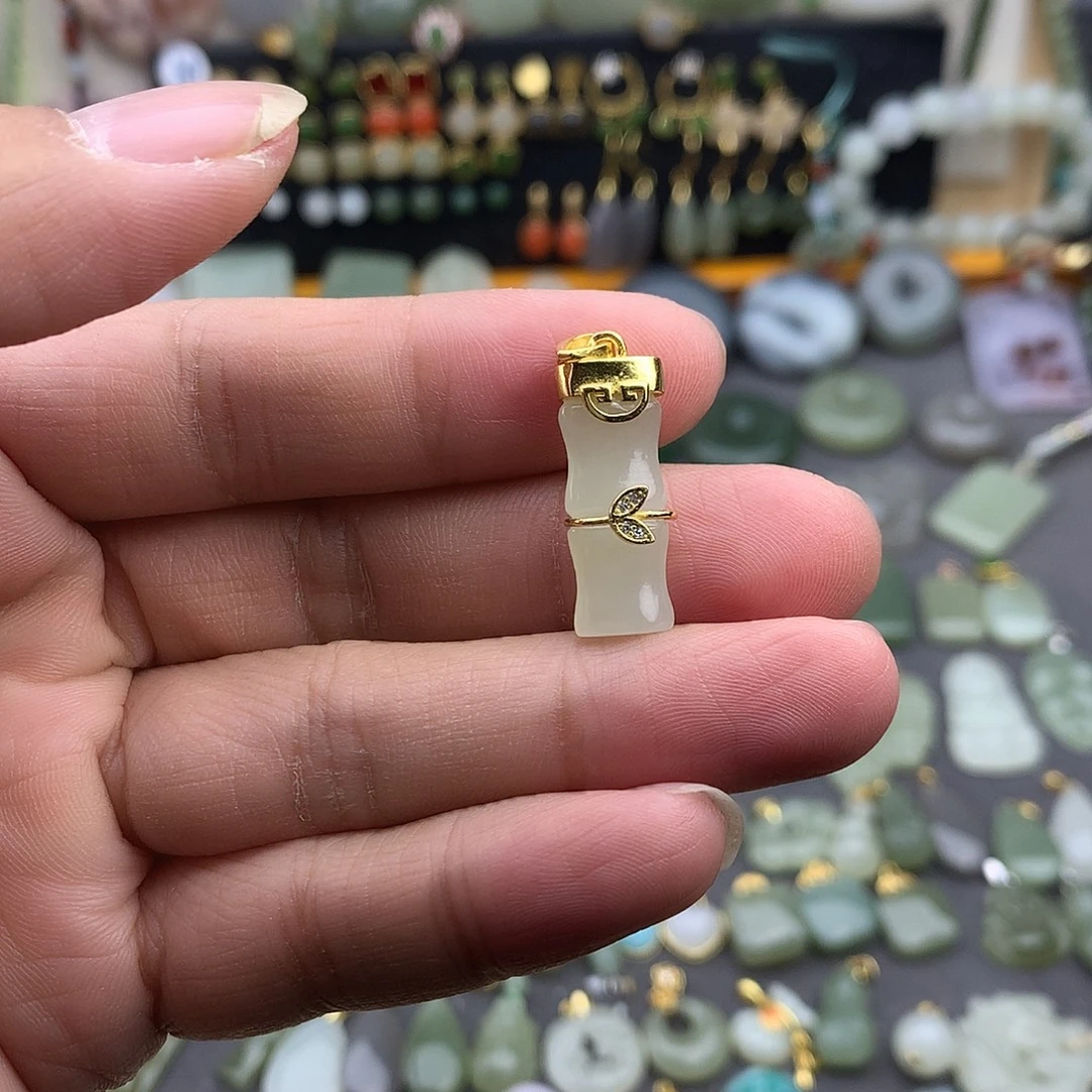 和田玉银S925镶嵌吊坠(不含链)