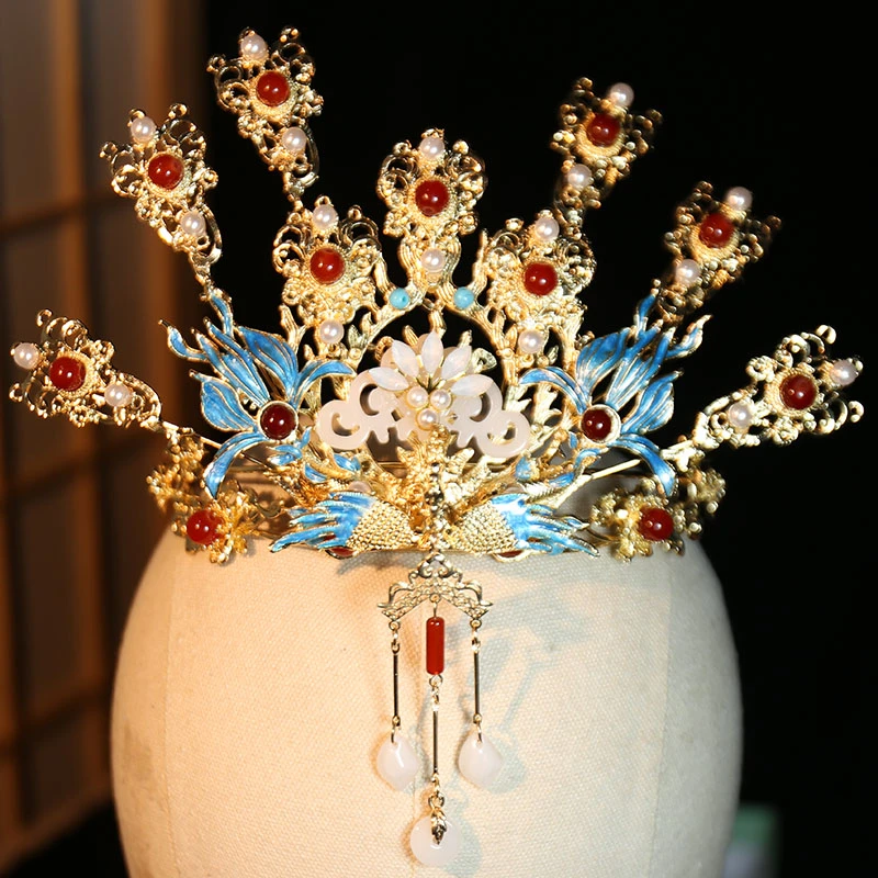 民族风头饰套装景泰蓝镀金发饰步摇宋制插梳女童超仙古装精致配饰