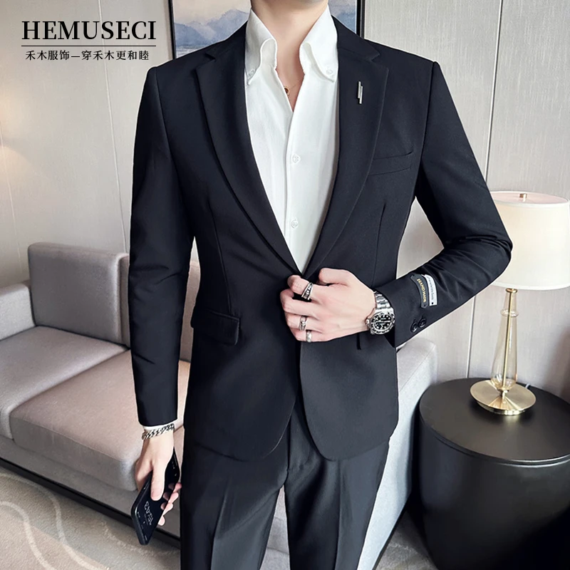结婚休闲西服套装修身帅气潮流男装高级西装单排两粒扣男士两件套