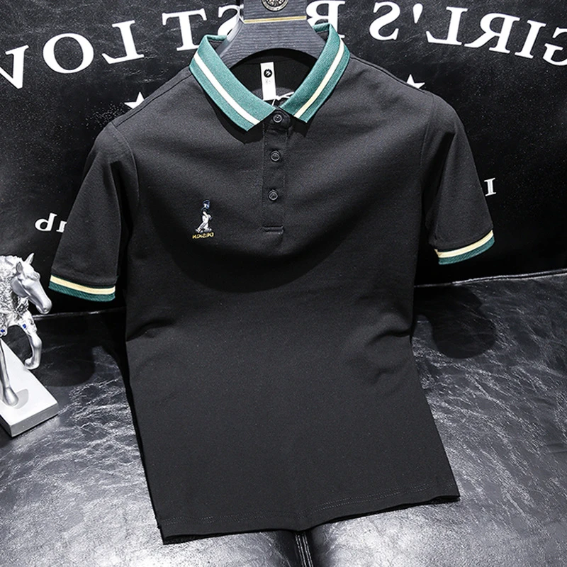 痞帅修身T恤衫时尚休闲短袖打底轻奢翻领夏季polo衫上衣男士凉感