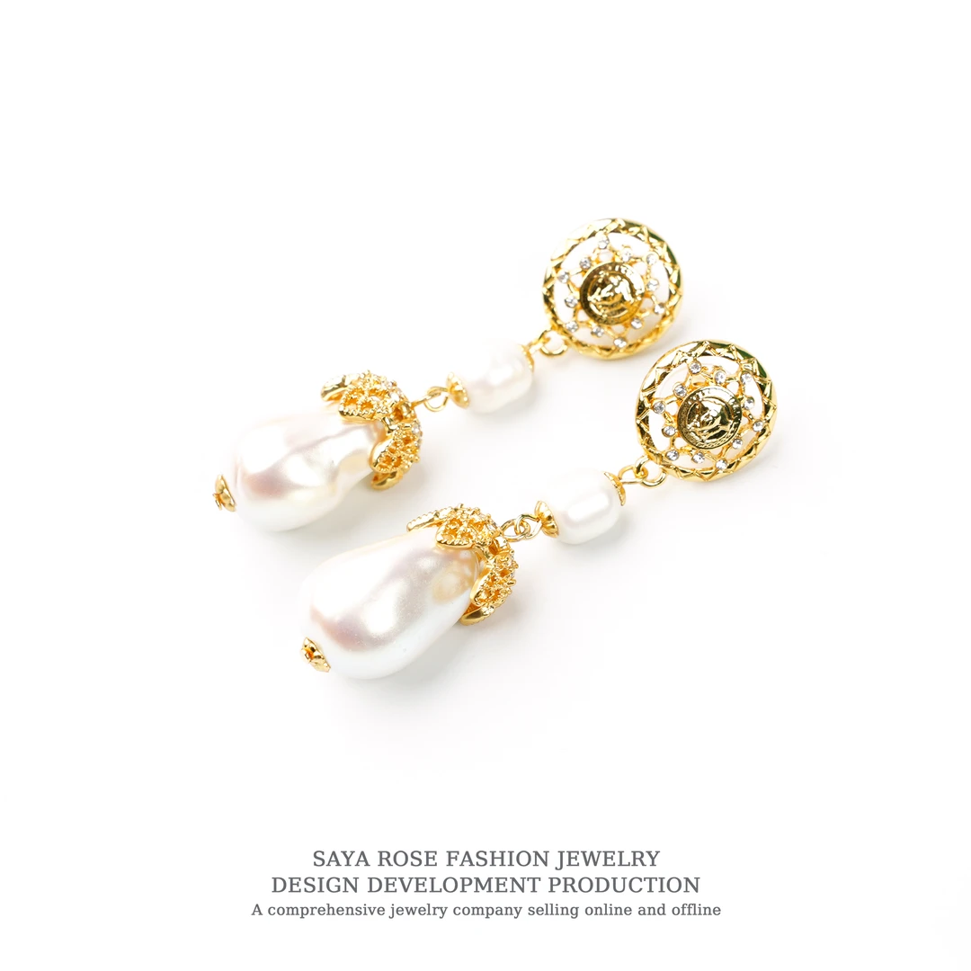 黄铜耳饰 复古时尚欧美手工气质耳环长款轻奢饰品镶嵌民族风小众