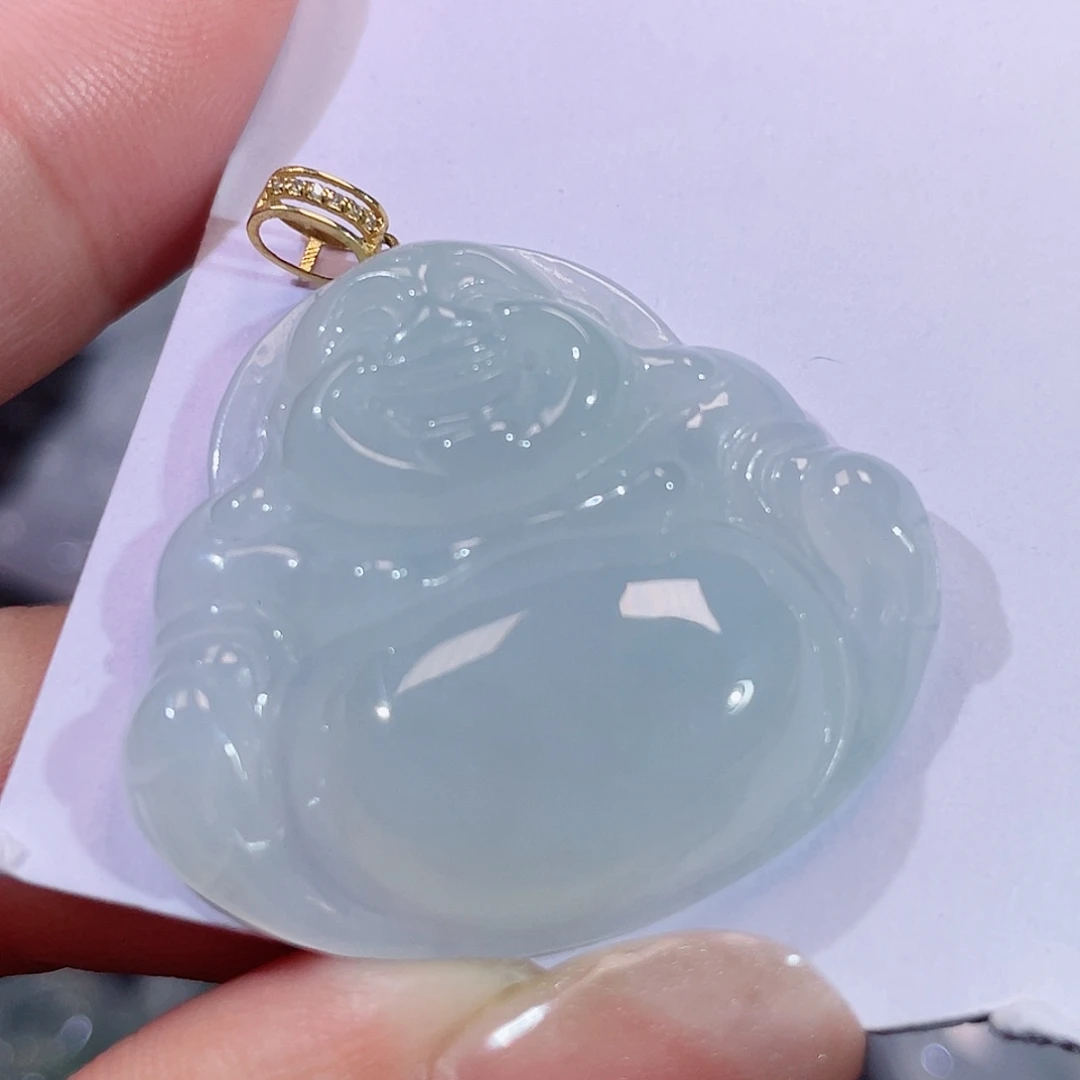 翡翠18K金镶嵌颈饰佛公