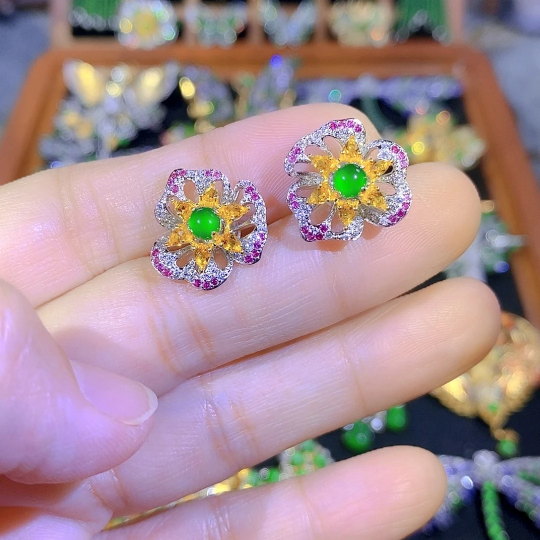 吊坠(不含链)银S925镶嵌翡翠