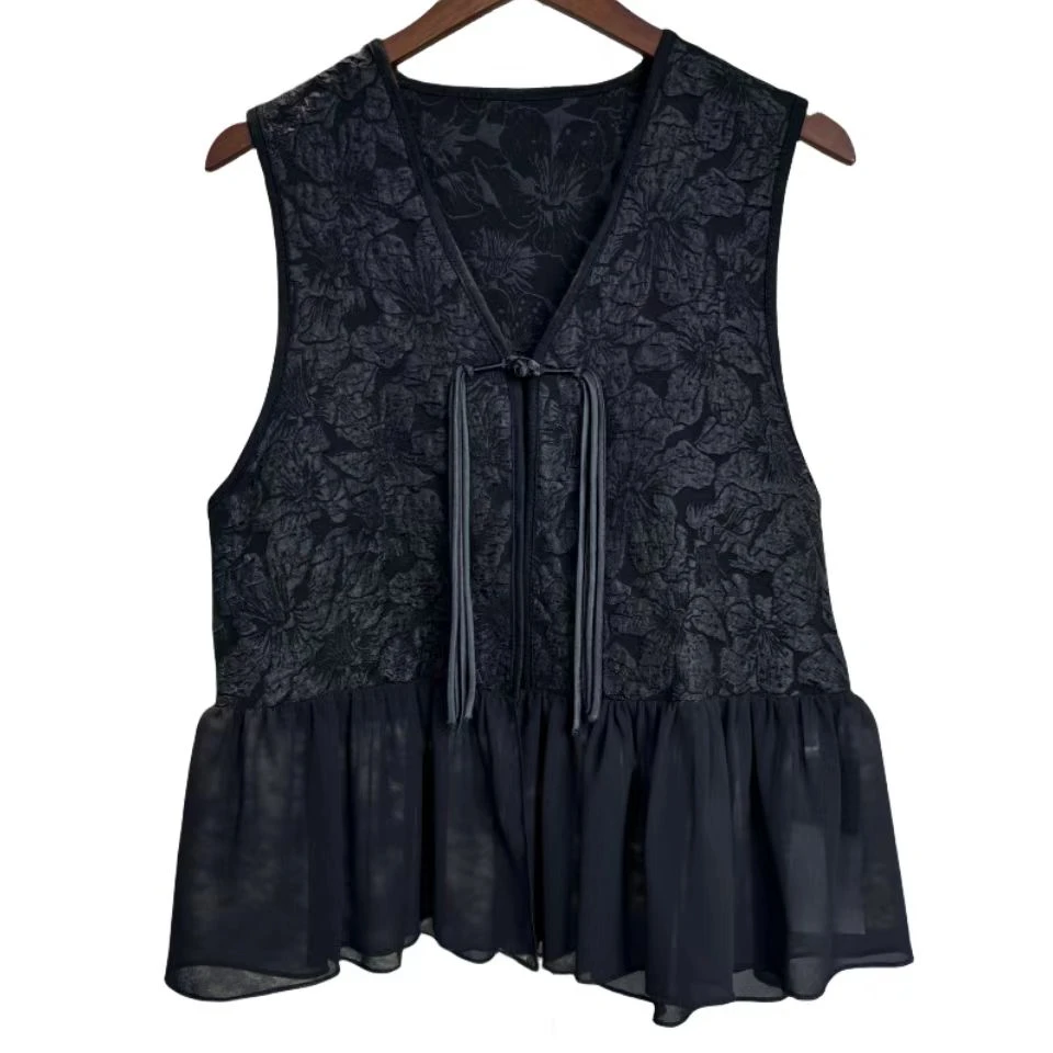 国风气质复古时尚盘扣马甲洋气显瘦提花马夹坎肩上衣女