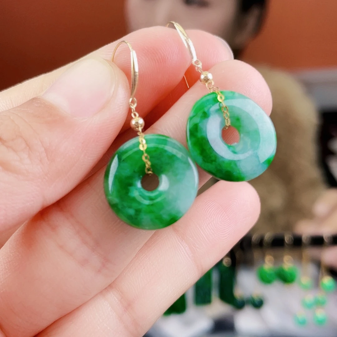 翡翠18K金镶嵌耳饰