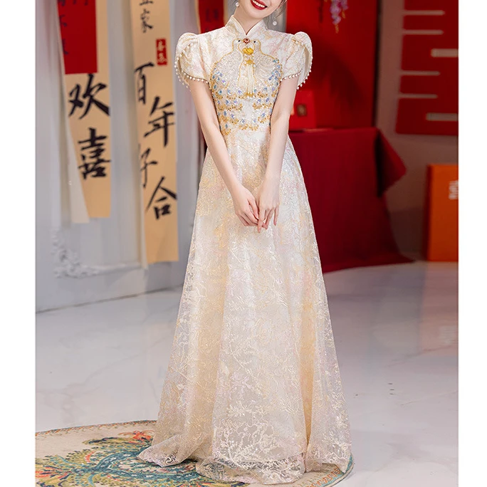 新中式旗袍敬酒服新娘2025结婚订婚礼服裙高端轻奢小众高级长款闪