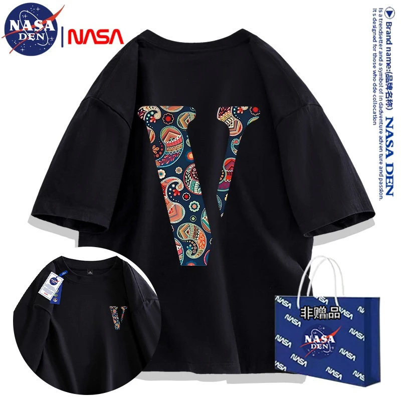 NASA联名潮流美式印花青年百搭重磅纯棉五分袖男女款时尚短袖T恤