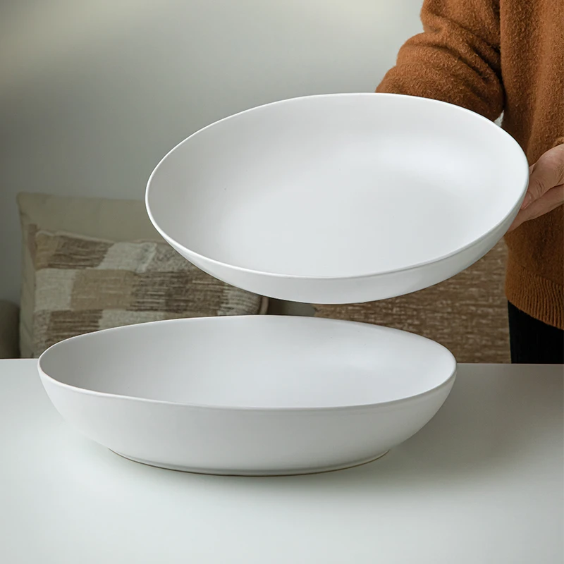 〖大盆才够装〗13.5英寸陶瓷纯白椭圆超大水果盆家用酸菜鱼碗微瑕