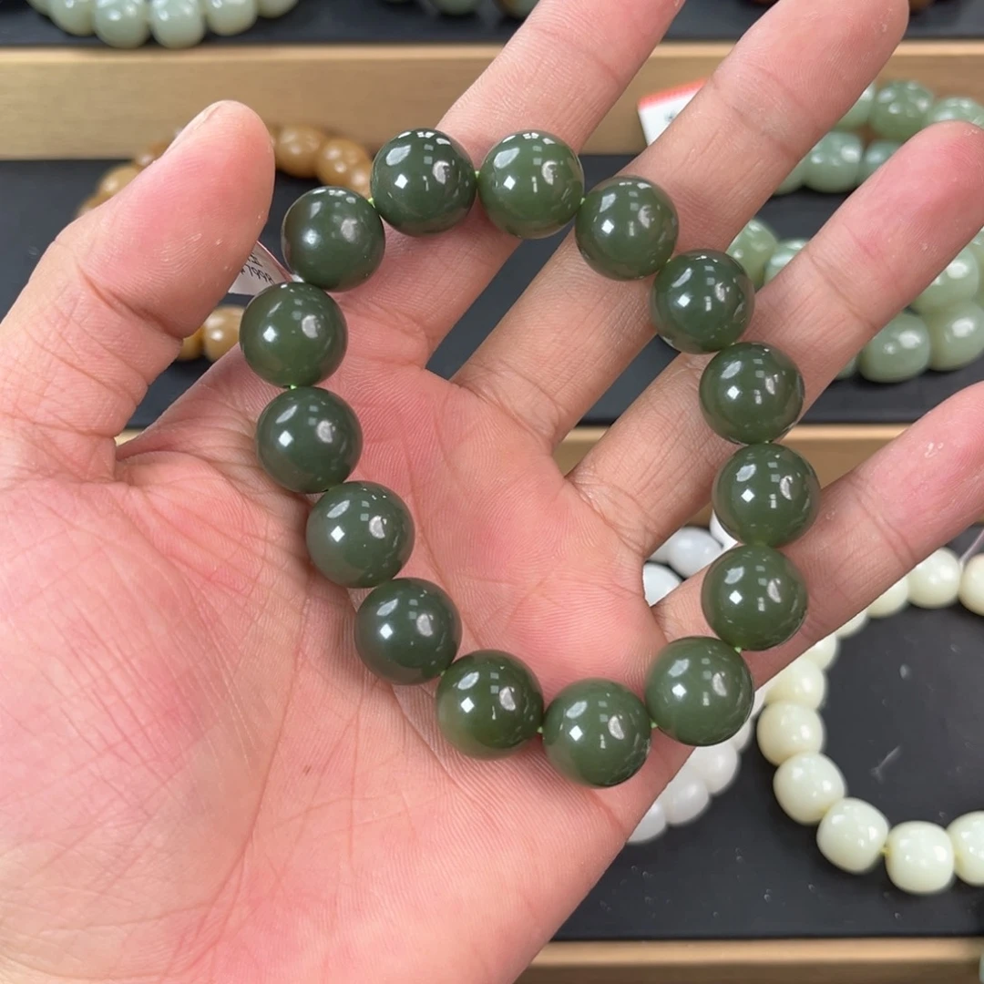 和田玉手链未镶嵌纯天然新疆和田玉若羌青黄口14mm