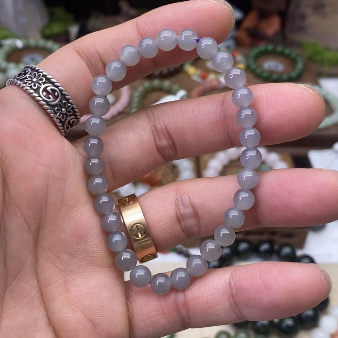 和田玉未镶嵌手链卡6冰烟紫