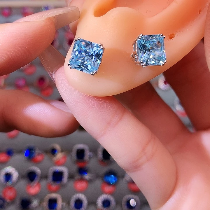 海蓝宝石耳坠银S925镶嵌