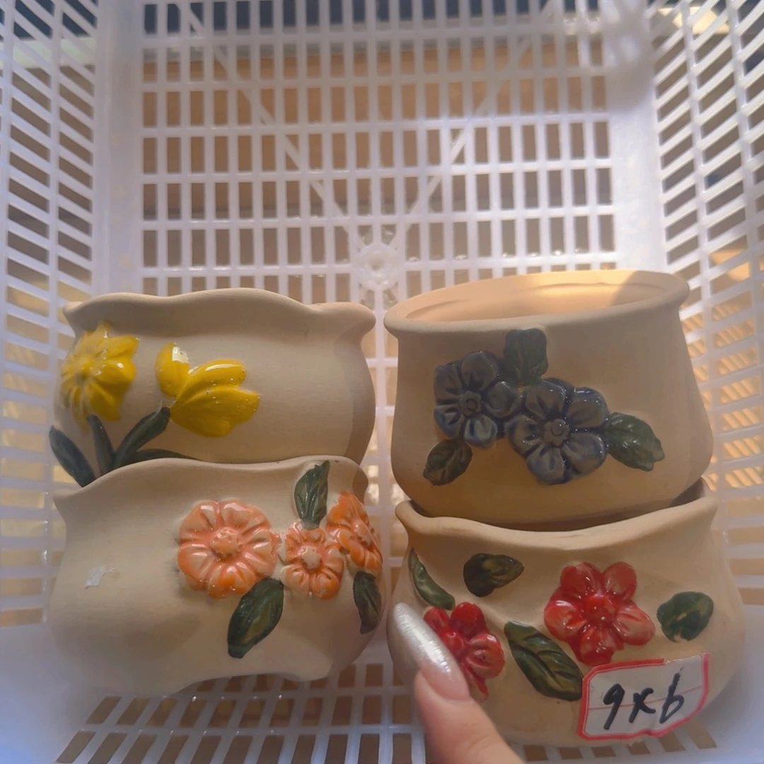 紫砂花盆粗陶精雕