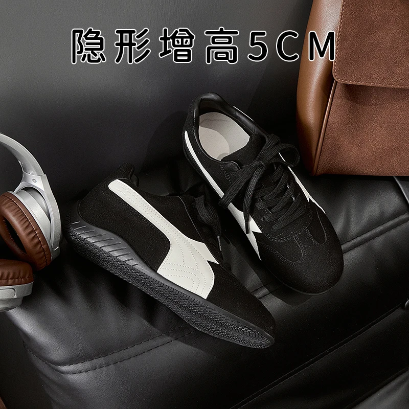 百搭真皮内增高红色德训鞋女2025春秋休闲鞋爆款厚底运动阿甘板鞋