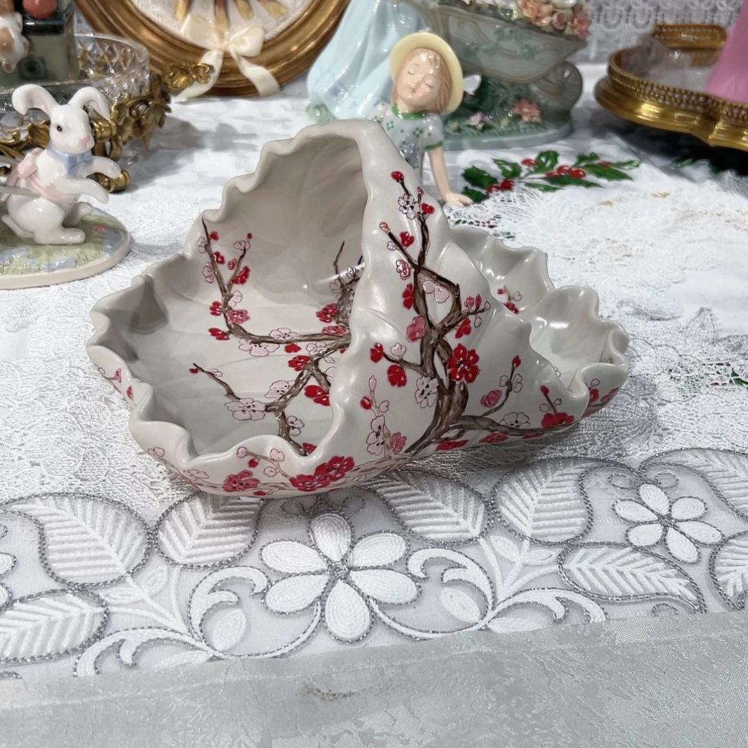 陶瓷F3172高温瓷桃花流水提篮收纳