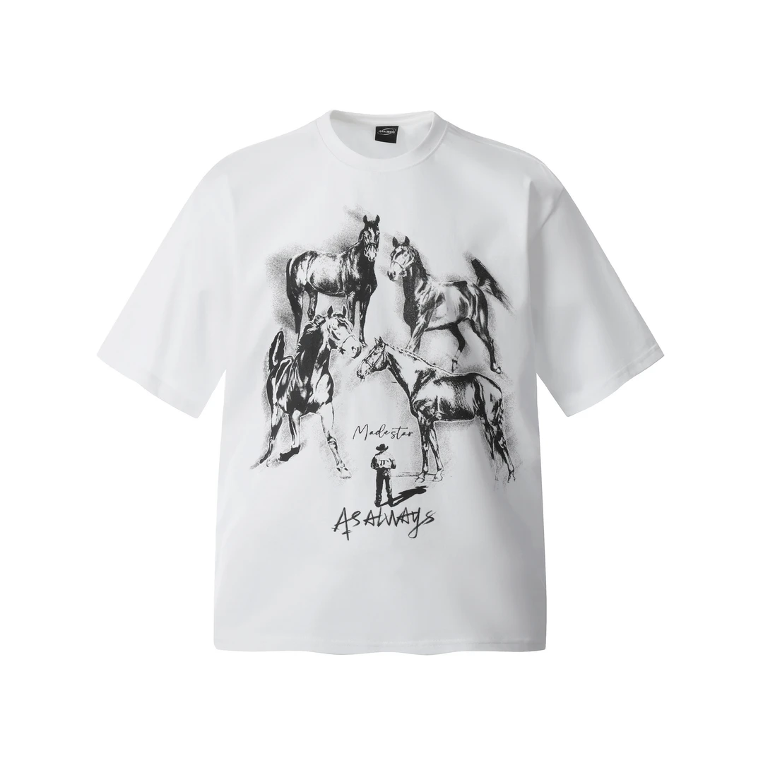 新款驷马难追印花短袖男T恤夏季宽松cleanfit潮牌短袖李大奔同款