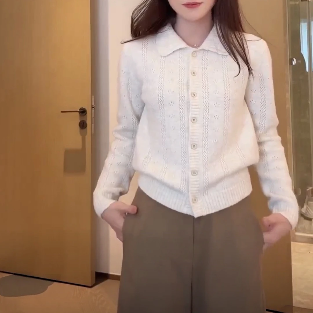 温柔气质小香风百搭翻领针织开衫秋冬季2025新款网红时尚绣花上衣