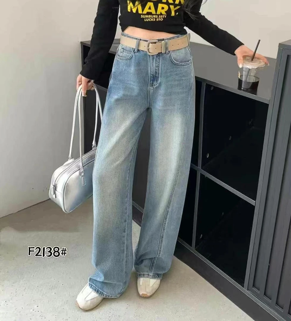 春款百搭时尚直筒阔腿牛仔裤