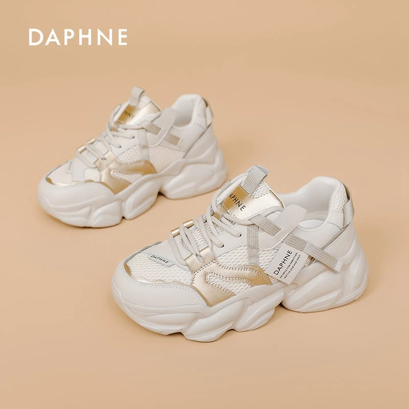 达芙妮厚底透气鞋女秋季新款网面中跟高颜值时尚百搭休闲运动鞋L