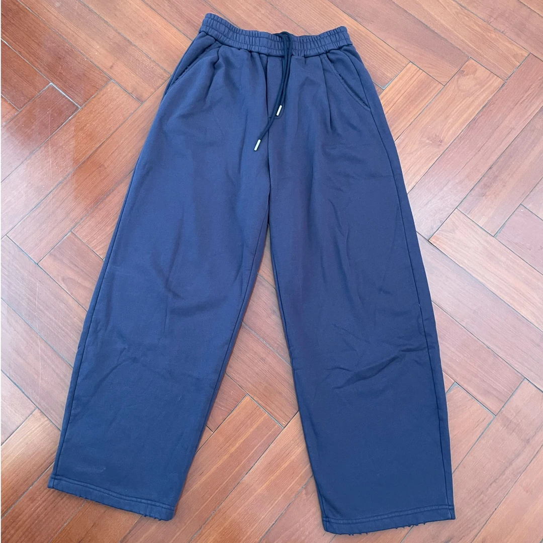 【影子】纯色加绒宽松休闲高腰直筒运动风百搭拖地感长裤