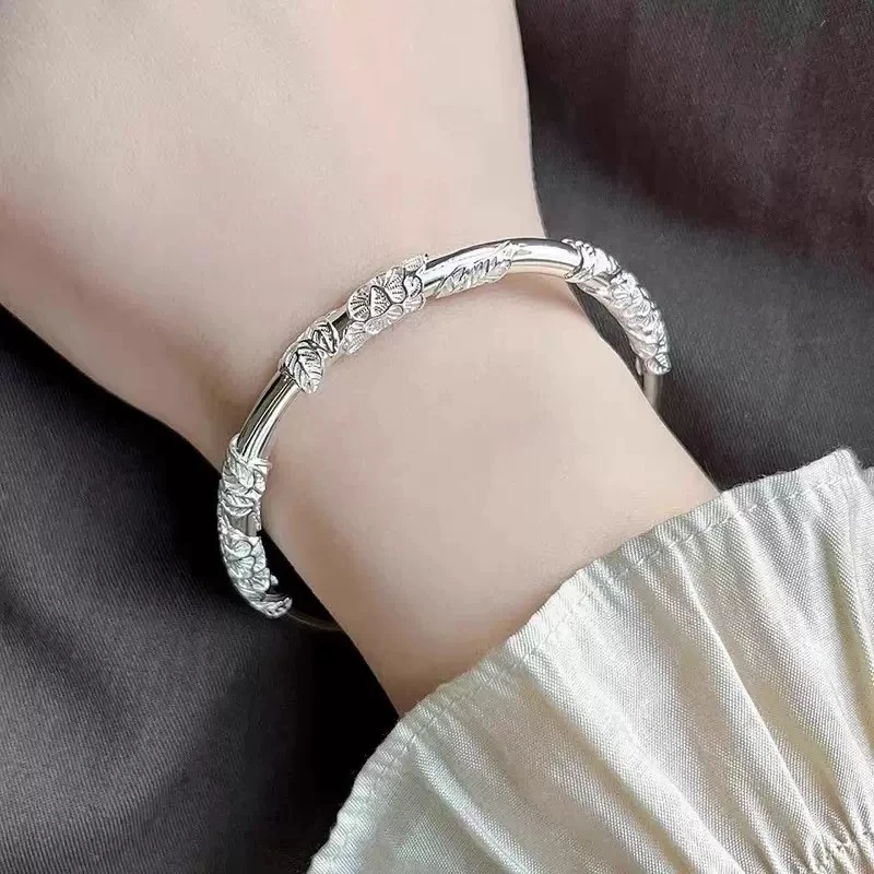 足银手镯 繁花推拉手镯【S-1094】