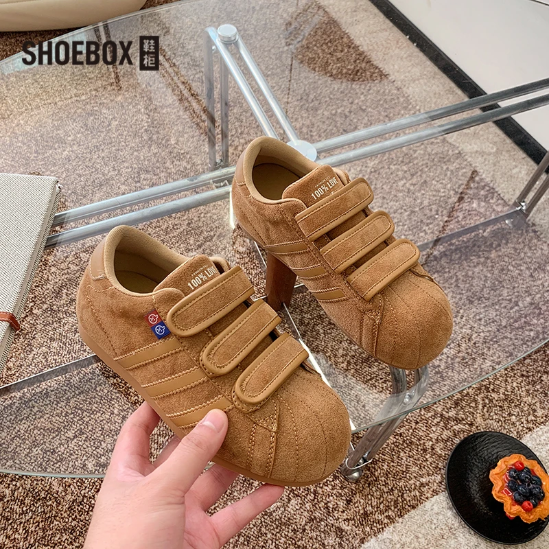 SHOEBOX鞋柜2025早秋新款磨砂大头厚底复古勃肯鞋女魔术贴德训鞋