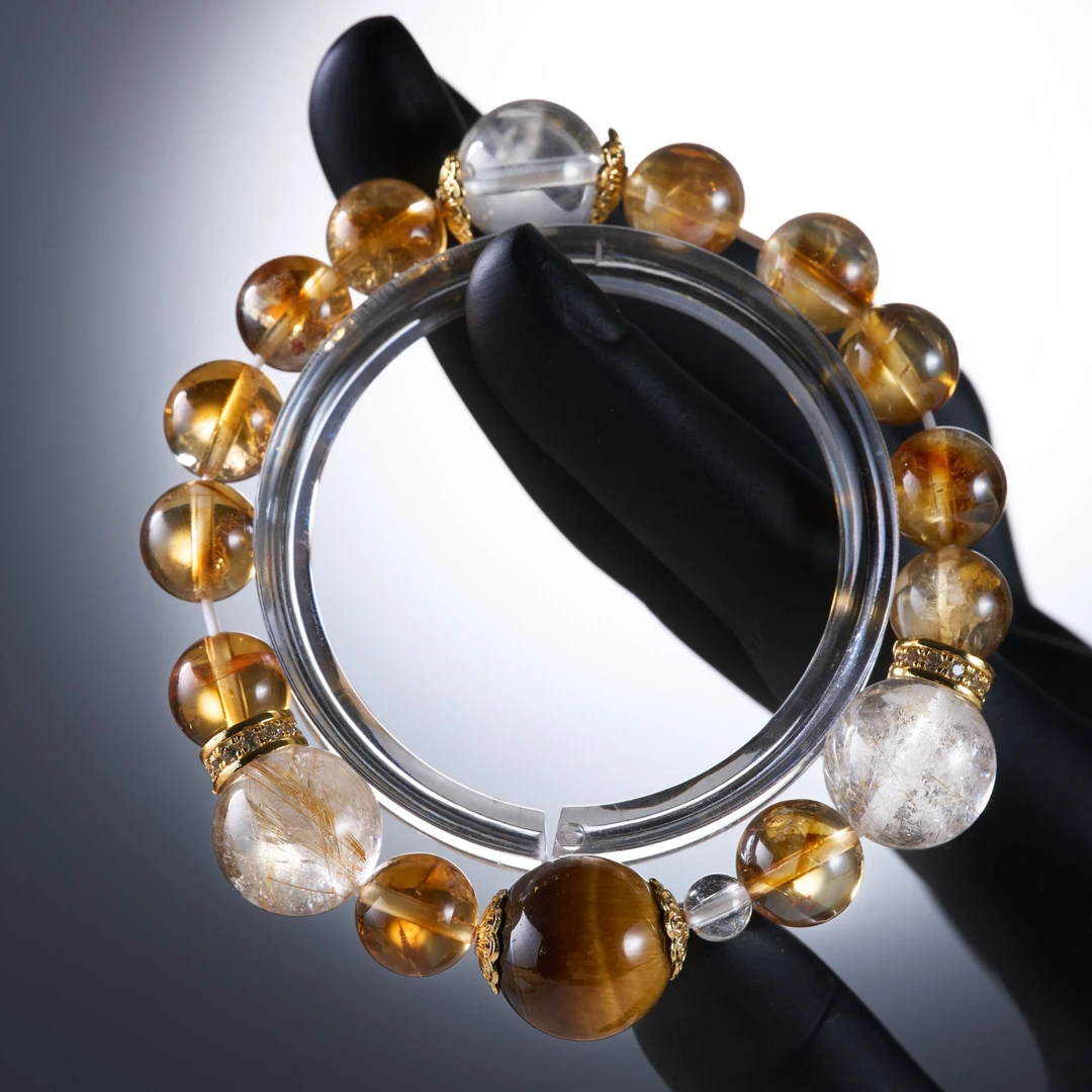 【鎏金玑​】爆闪黄她金吸金招米原创设计金虎眼金发晶手链